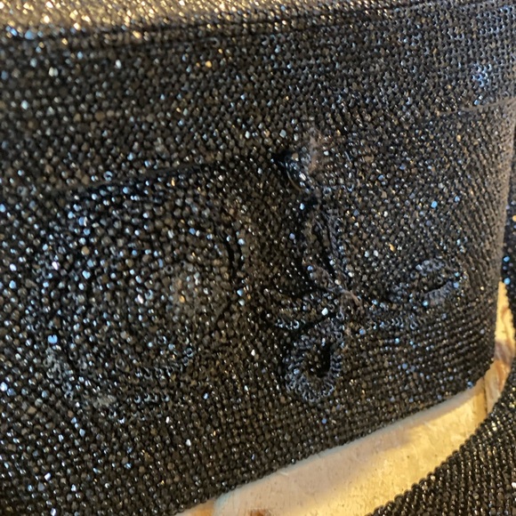 1940’s Black Carnival Beaded Purse With Beaded Rose Design On Front - Picture 7 of 13